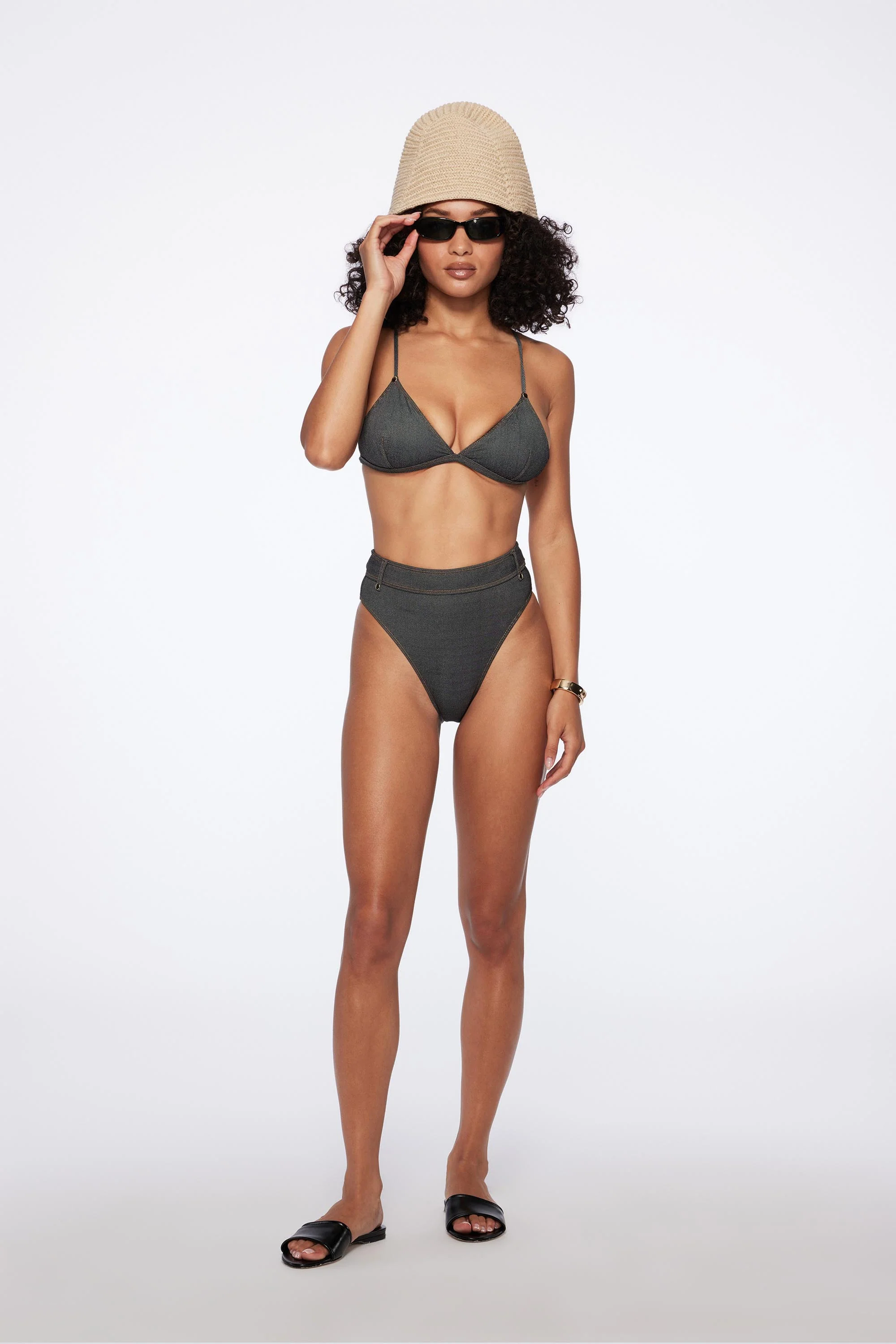 raw denim highrise bottom in black denim - Image 5
